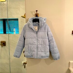 Big Kids Abercrombie hooded Puffer Jacket Light Blue NWT 11/12
